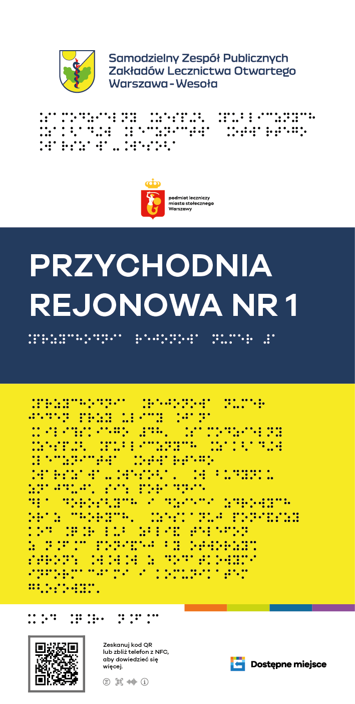 Grafika przedstawiająca tablicę informacyjną z Braille