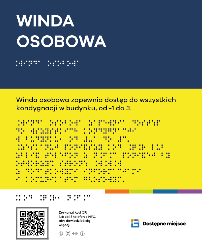 Grafika przedstawiająca tablicę informacyjną z Braille