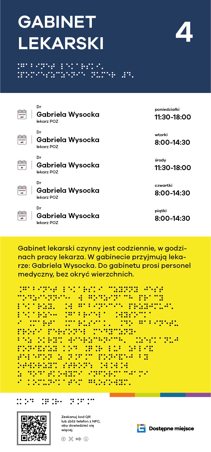 Grafika przedstawiająca tablicę informacyjną z Braille